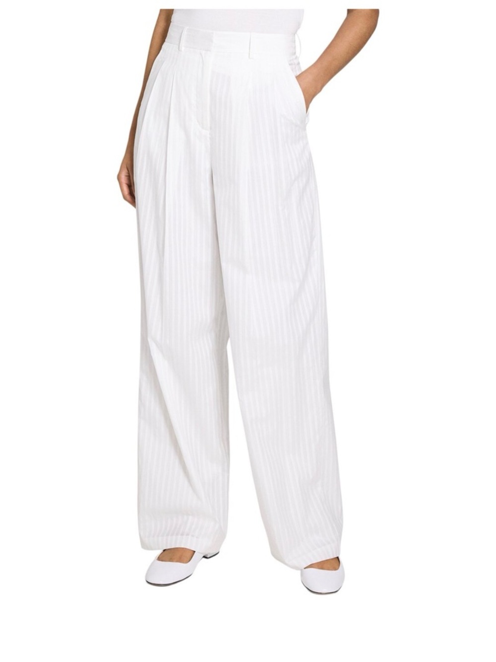 Theory White Pinstripe Wide-Leg High-Waist Trousers